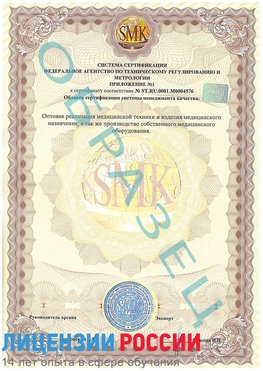 Образец сертификата соответствия (приложение) Щербинка Сертификат ISO 13485
